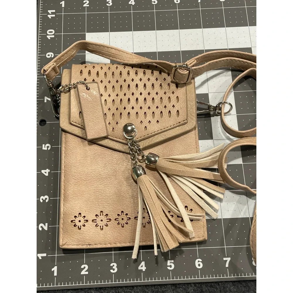 S-Dosto Set of 2 Laser Cut Tassel Crossbody Phone Bags Tan and Beige Boho